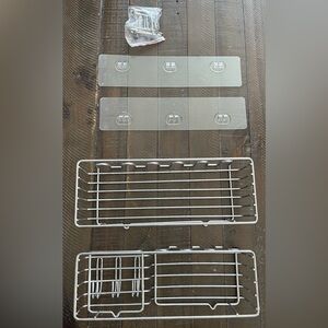 NEW 2-Piece Adhesive Shower Caddy Set, Silver